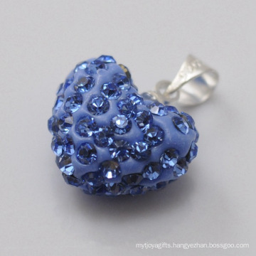 Christmas gift Shamballa Pendant Wholesale Heart Shape New Arrival 15MM Blue Crystal Clay Pendant For DIY Jewelry